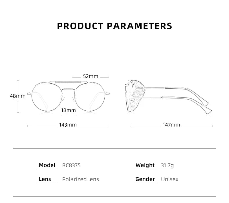 BARCUR Vintage Retro Round Polarized Steampunk Sunglasses Men Sun Glasses For Women Style UV400 Protection