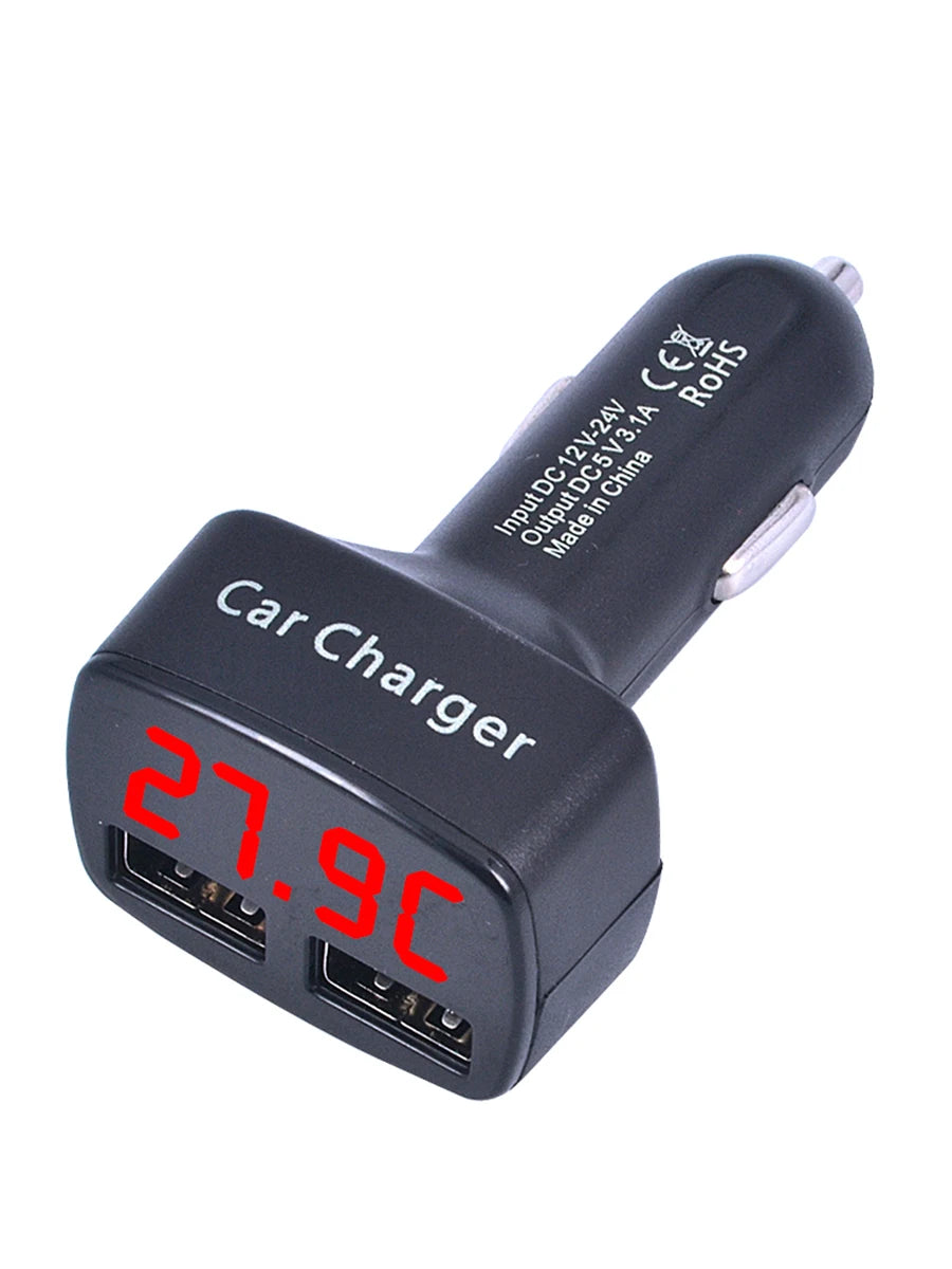 4 In 1 Car Charger Quick Charge 3.1A Dual Usb LCD Display With Temperature/voltage/current Meter Tester Adapter Digital Display