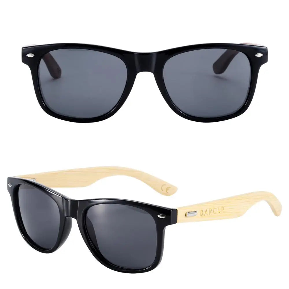 BARCUR Bamboo Sunglasses Wood Sun Glasses Square Green Frame UV400 Protection Polarized Eyewear