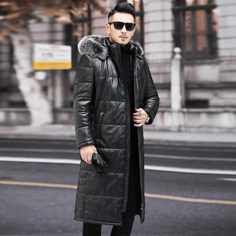 2025 new arrival winter 90% white duck down leather jackets men,sheepskin leather coat,plus-size 18170-1
