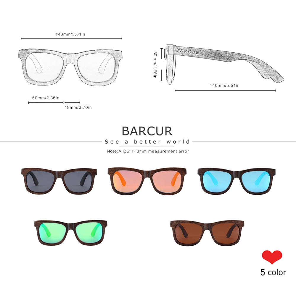 BARCUR Natural Wooden Sunglasses for Men Polarized Sunglasses Wood Oculos De Sol Feminino Frete Gratis