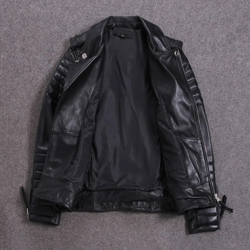 Luxury Black Plus Size Classic Sheepskin Natural Leather Jackets Mens Genuine Leather Jacket Fashion Slim Moto Coats Male