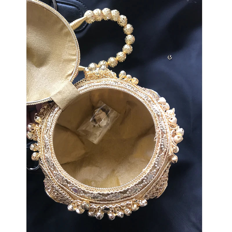 DOYUTIG Indian Women's Hand-Made Beaded Clutches Vintage Crystal Small Bell Tassel Bags For Lady Wedding Bags Evening Bags F669