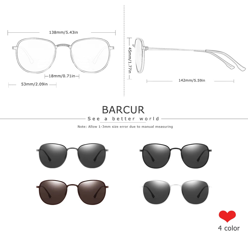 BARCUR New Aluminum Hexagon Design Sunglasses Men Polarized Sun Glasses for Women Goggle Oculos de sol masculino