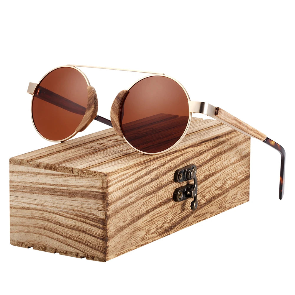 BARCUR Rouond Sunglasses Wood Polarized Sun glasses for Women Men With Original Package