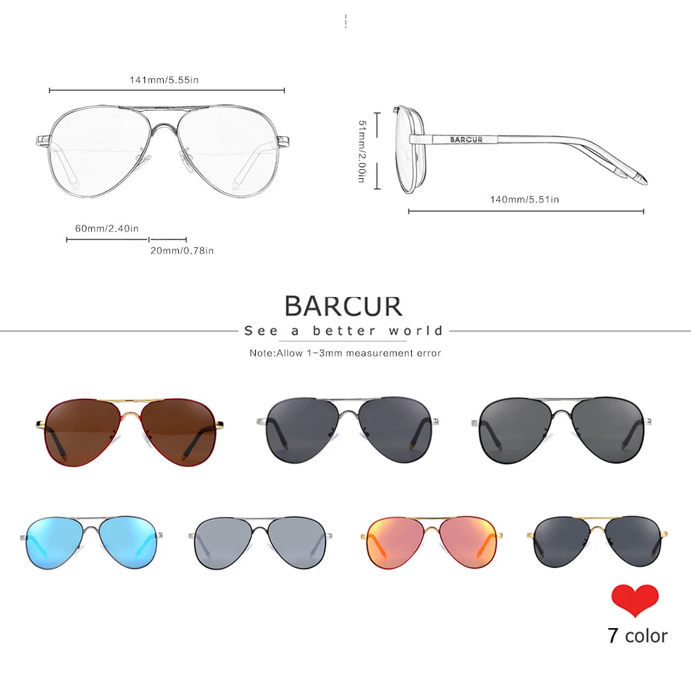 BARCUR Men Pilot Sunglasses Aviation UV400 Polarized Sun Glasses Women Eyewear Gafas De Sol Shades