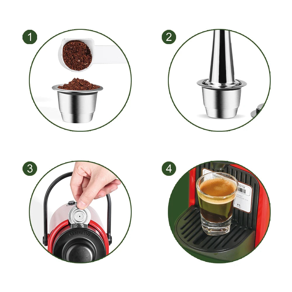 Coffee Capsule For Nespresso Reusable Stainless Steel Refillable Filters Espresso Pod Fit Inissia Pixie Essenza Mini CoffeeMaker