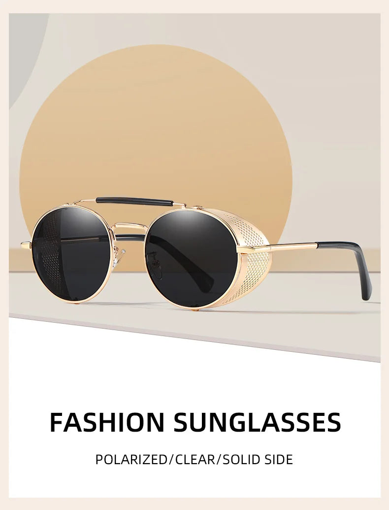 BARCUR Vintage Retro Round Polarized Steampunk Sunglasses Men Sun Glasses For Women Style UV400 Protection