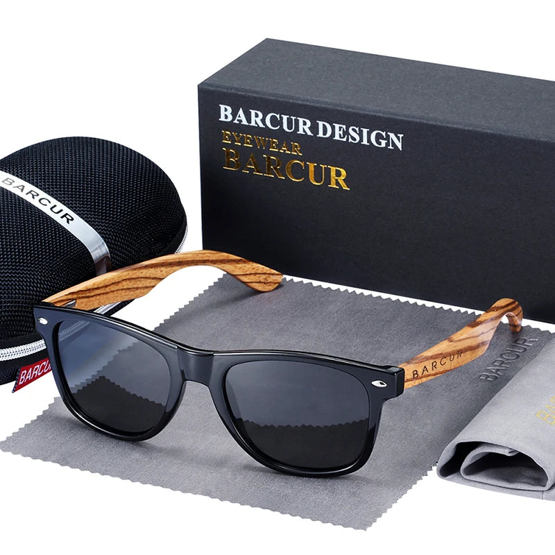 BARCUR Natural Zebra Wood Sun Glasses Polarized Sunglasses Wood Rectangle Mirror Lens Driving UV400 Men Women Eyewear