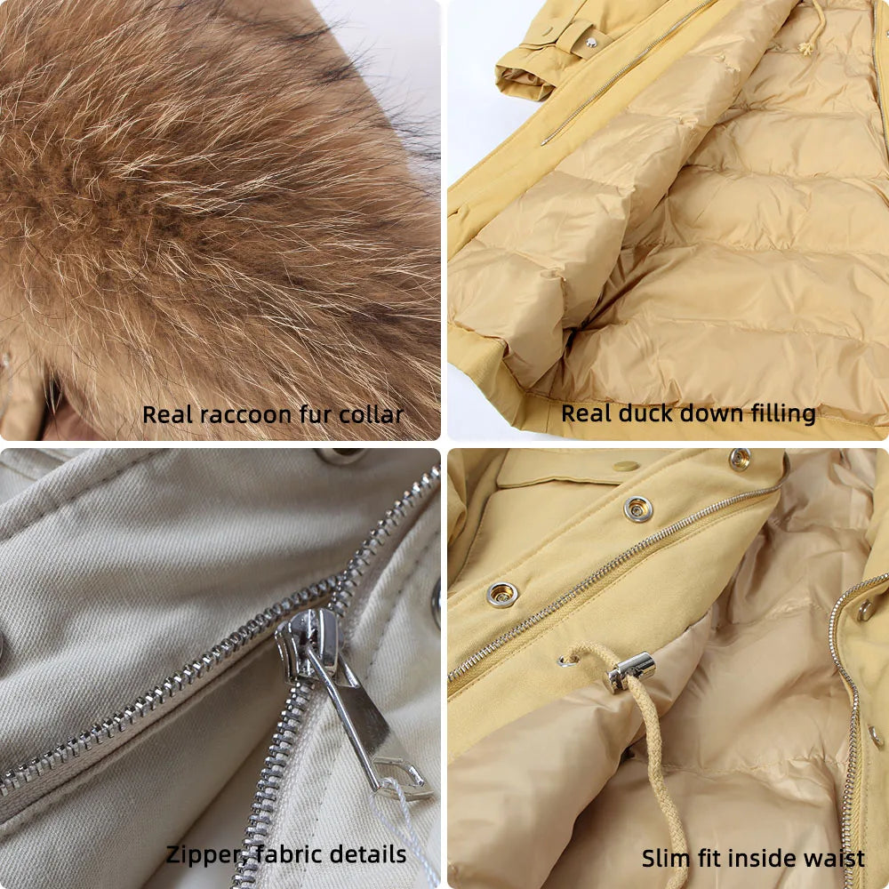Maomaokong 2025 Winter New Long Down Jacket Women With Natural Real Fur Collar Loose Clothing Outerwear Quality Women Coat Parka