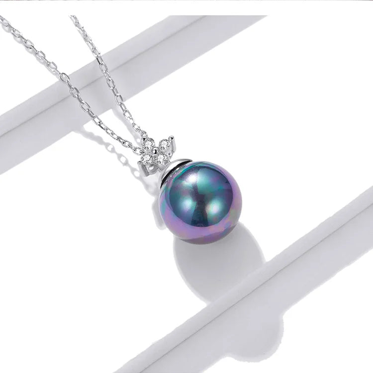 bamoer 925 Sterling Silver Elegant Black Pearl Earrings Necklace Shell Pearl Necklace Chain for Women Fine Jewelry Set BSN226