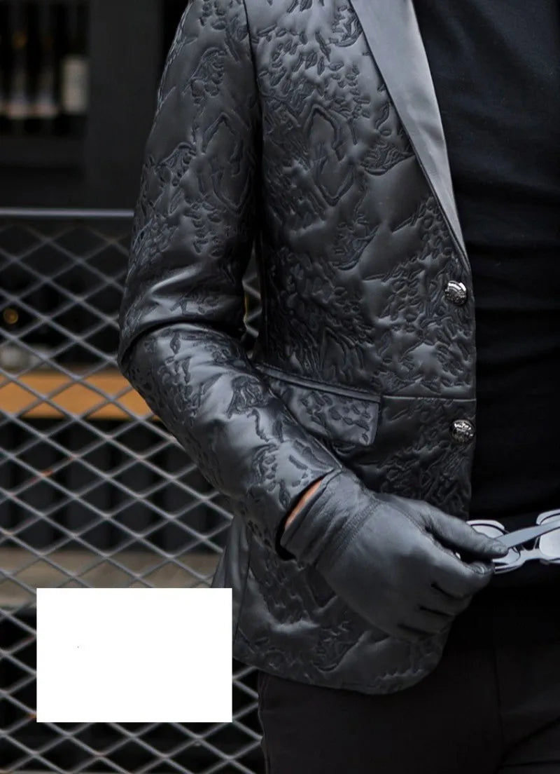 Luxury Men Business Real Leather Jacket Sheepskin Slim Blazer Spring Autumn Classic Black Office Casual Outerwear Plus Size 4XL