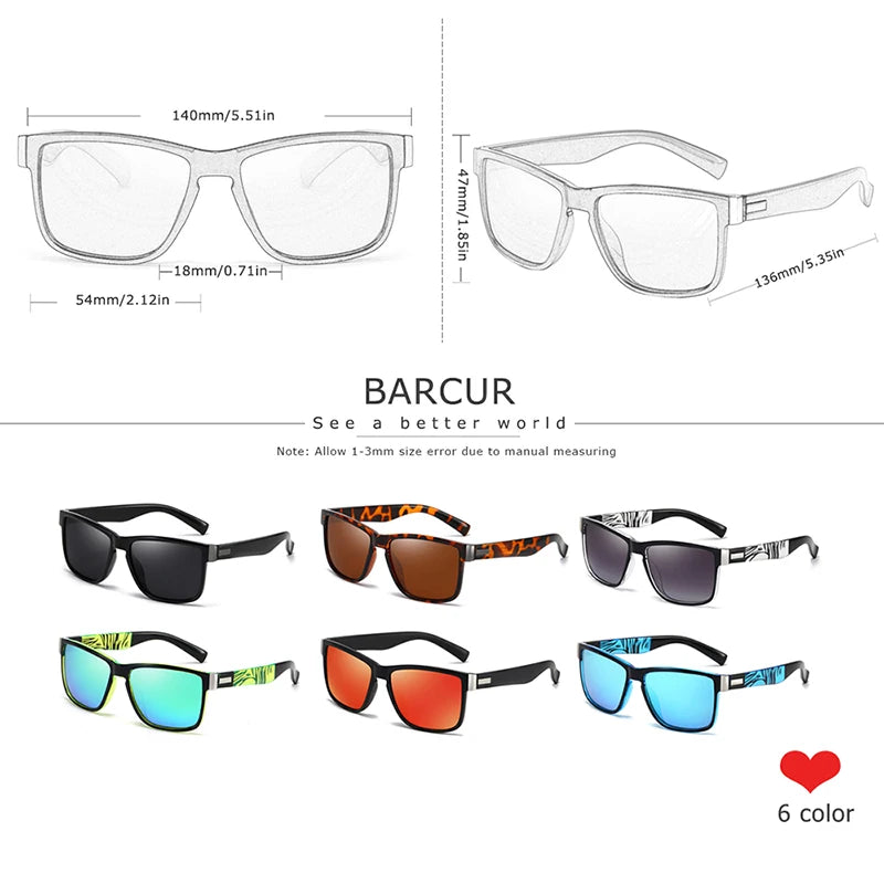 BARCUR Sport Men Sunglasses Polarized Outdoor Driving Sun glasses Female Oculos de sol