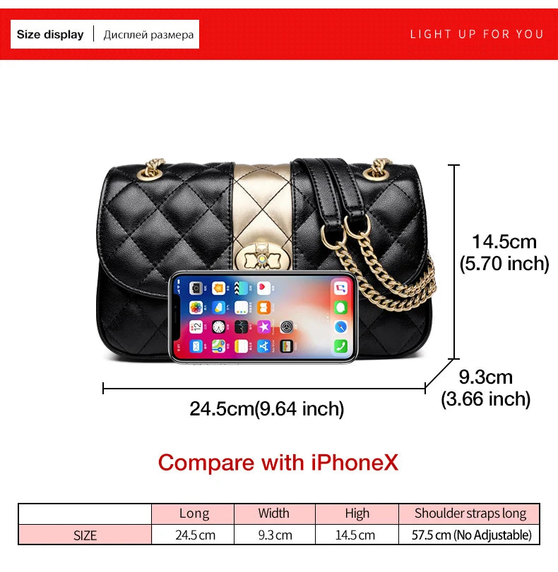 FOXER Women Crossbody Bag Diamond Lattice Handbag Lady Armpit Shoulder Bag Girl's Split Leather Chain Strap Black Messenger Bags