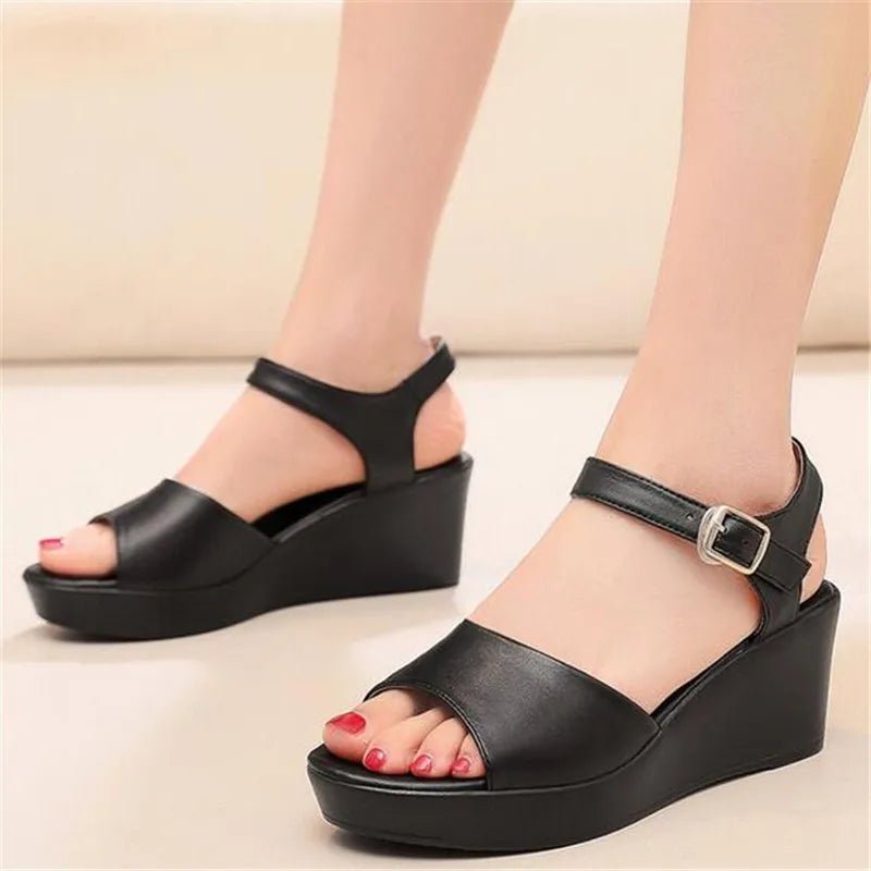 Women’s Genuine Leather wedges Sandals – Elegant Party Wear