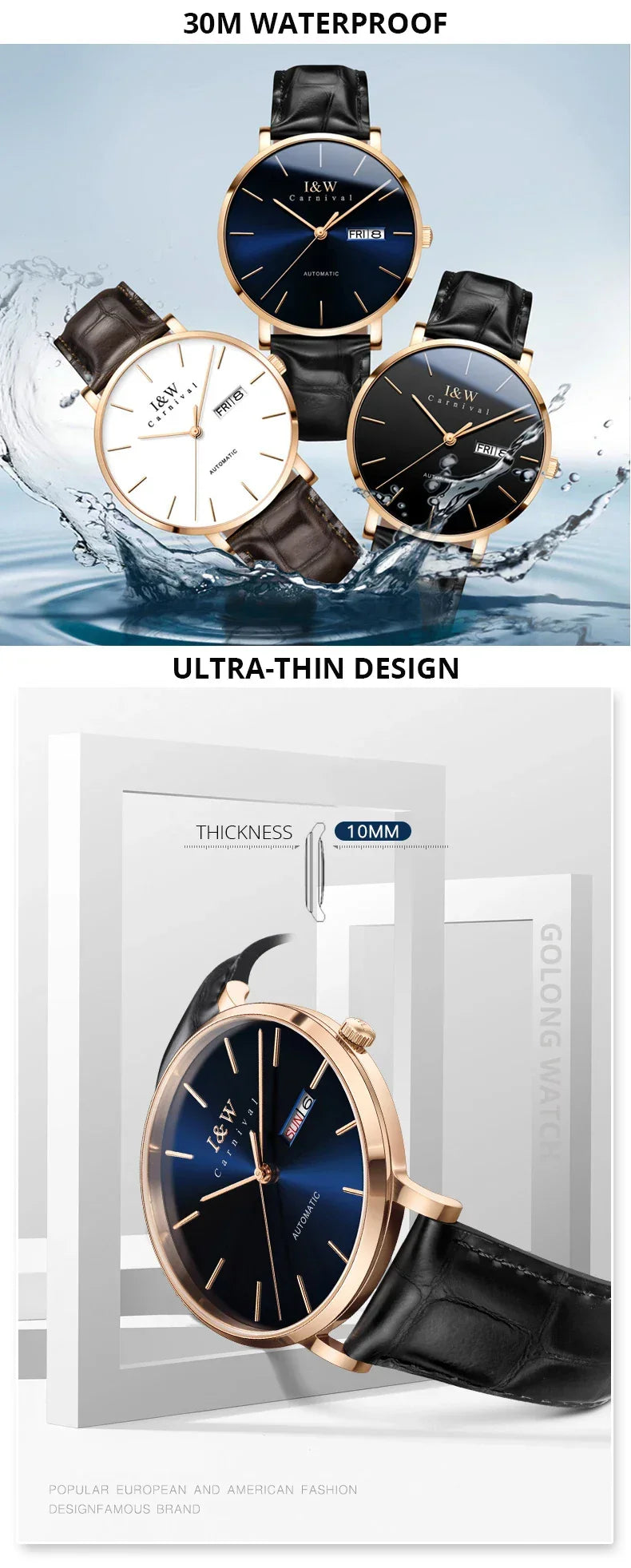 Montre Homme Switzerland I&W Luxury Gold Automatic Watch 24 Jewels NH36 Watch Men Calendar Sapphire Mechanical Watches Mens 2020