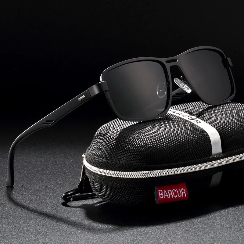 BARCUR Polarized Men Sunglasses Square Stainless Steel Frame TR90 Sun glasses Oculos De Sol gafas