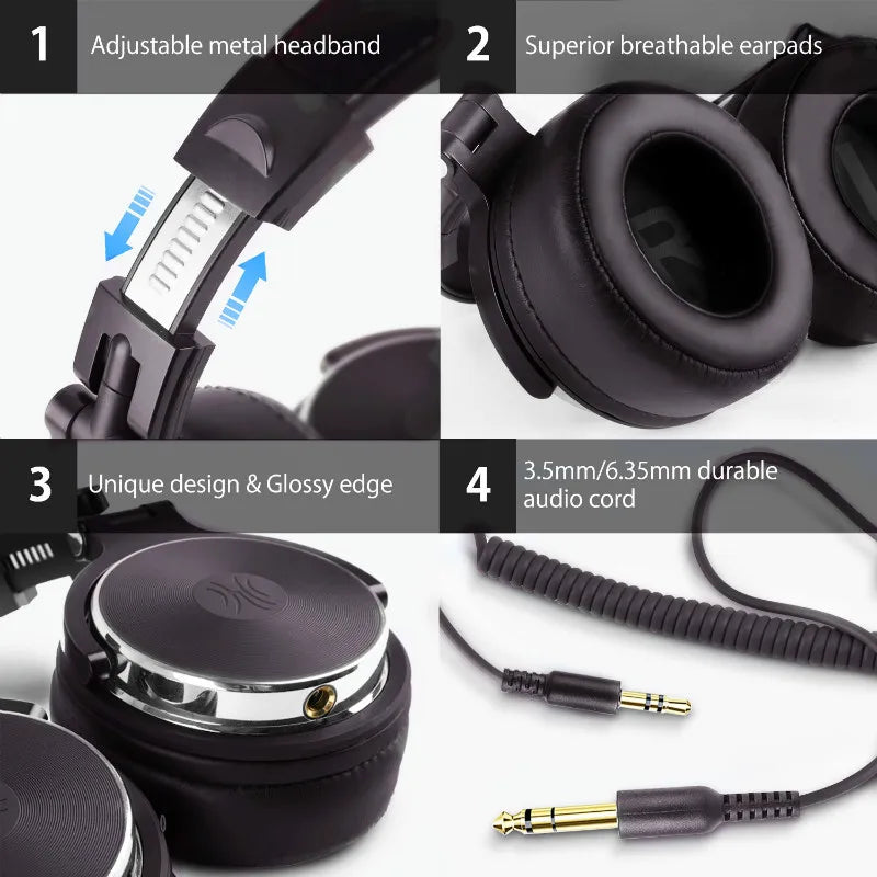 Oneodio Wired Headphones Professional Studio DJ Headphone With Microphone Over Ear Hi-Res Headset Monitoring For Music Phone