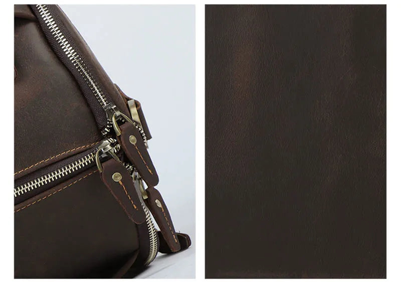 Crazy Horse Leather Folding Suit Bag Man Business Travel Bag With Shoe Pocket Clothes Cover Luggage Duffel Bag Man Bag For Suits