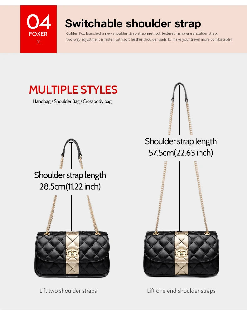 FOXER Women Crossbody Bag Diamond Lattice Handbag Lady Armpit Shoulder Bag Girl's Split Leather Chain Strap Black Messenger Bags