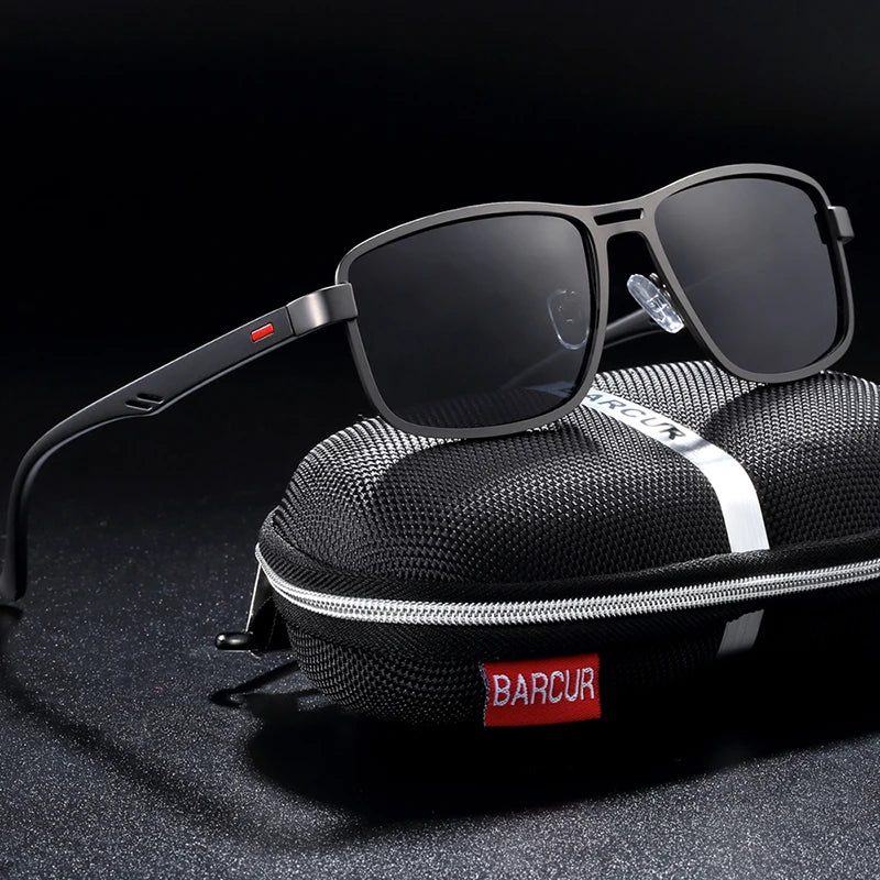 BARCUR Polarized Men Sunglasses Square Stainless Steel Frame TR90 Sun glasses Oculos De Sol gafas