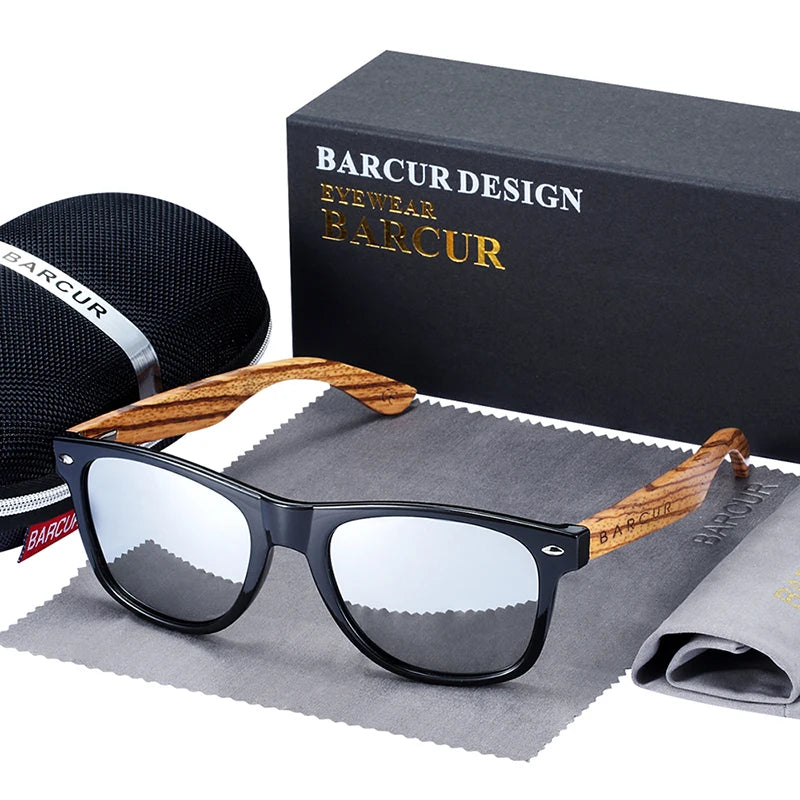 BARCUR Natural Zebra Wood Sun Glasses Polarized Sunglasses Wood Rectangle Mirror Lens Driving UV400 Men Women Eyewear