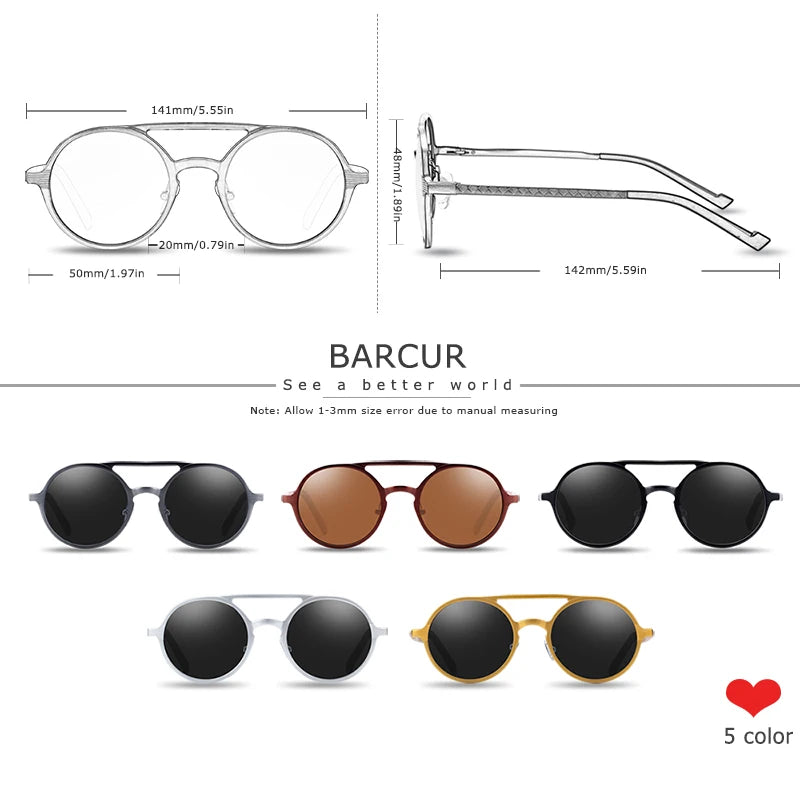 BARCUR Man Round Sunglasses Men Ultra Light Glasses Retro Vintage Women Sun Glasses UV400 Eyewear Accessory