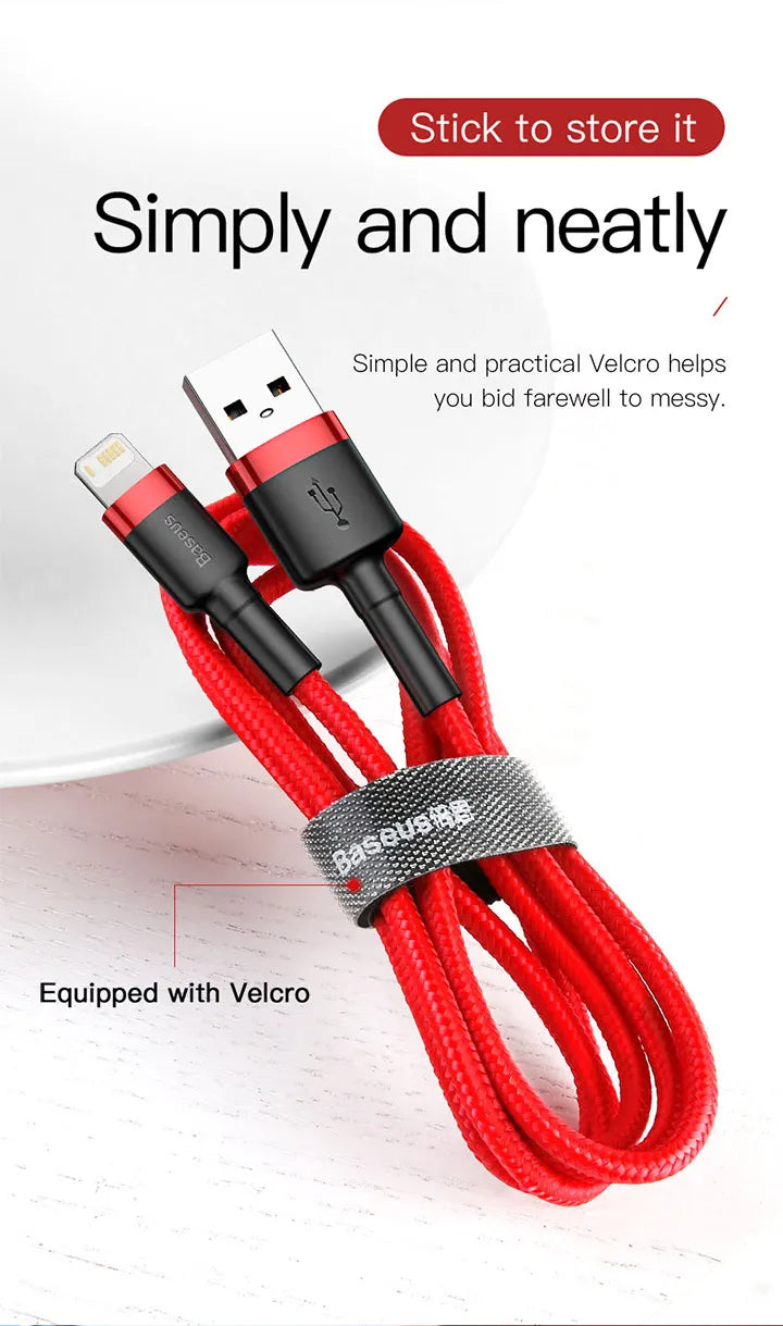 كابل USB من Baseus لأجهزة iPhone 12 11 Pro Max 8 X XR كابل شحن سريع لأجهزة iPhone كابل مزامنة بيانات USB كابل شاحن الهاتف سلك سلك