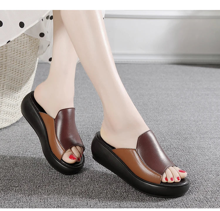 GrabliWorld Women’s Genuine Leather Platform Flip Flops – Summer 2025