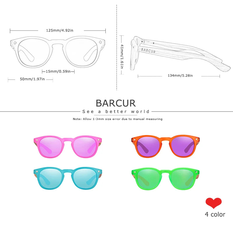 BARCUR Polarized Sunglasses Round Boy Girl Zebra Wood Sun glasses Cat eyes UV400 Eyewear Oculos Gafas De Sol