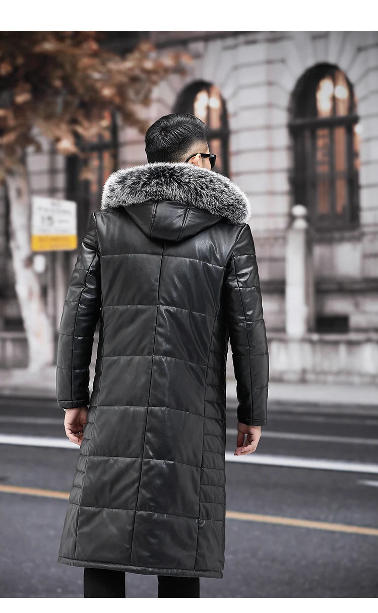 2025 new arrival winter 90% white duck down leather jackets men,sheepskin leather coat,plus-size 18170-1