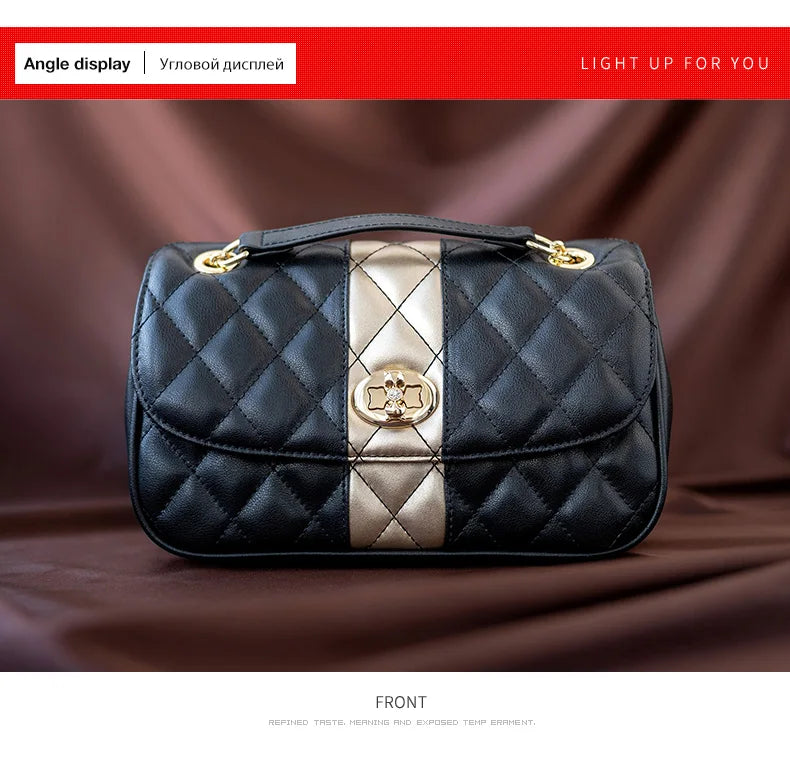FOXER Women Crossbody Bag Diamond Lattice Handbag Lady Armpit Shoulder Bag Girl's Split Leather Chain Strap Black Messenger Bags
