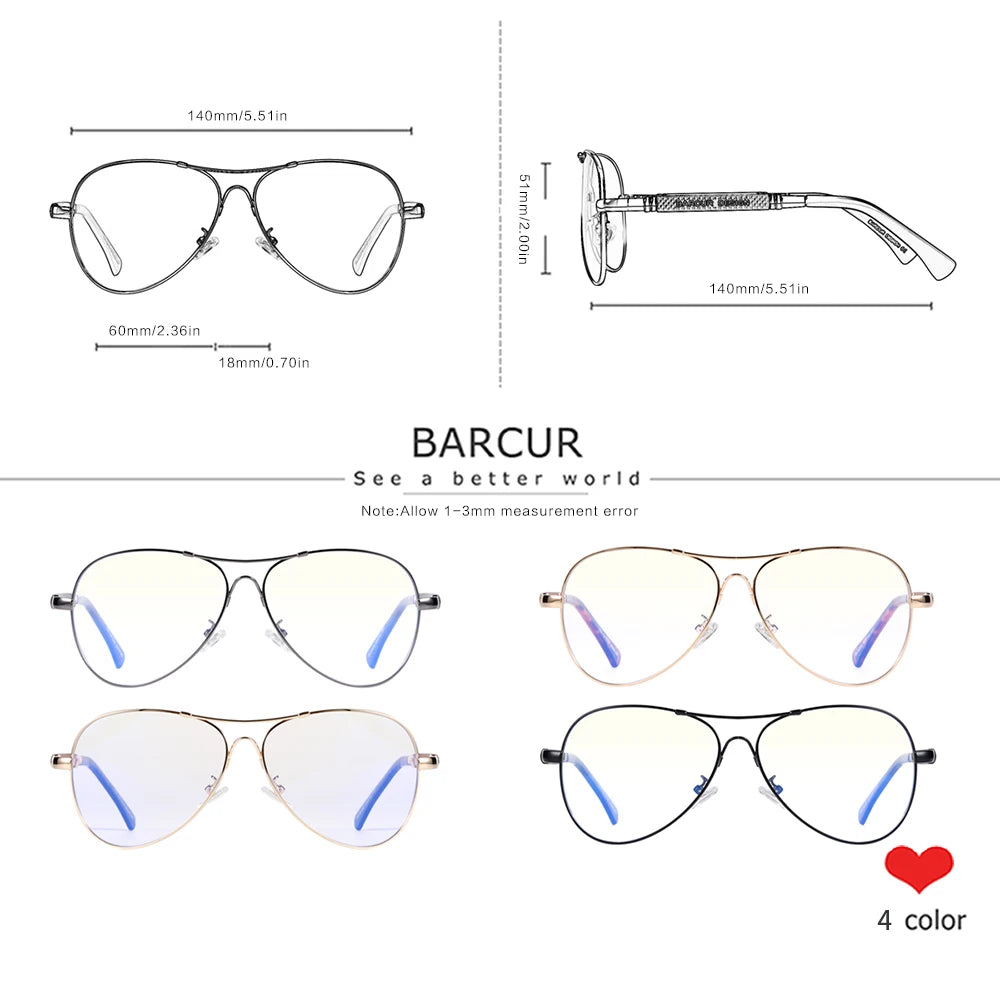 BARCUR Anti Blue Light Blocking Glasses Computer Glass Memery Optical Eye UV Blocking Gaming Filter Eyewear