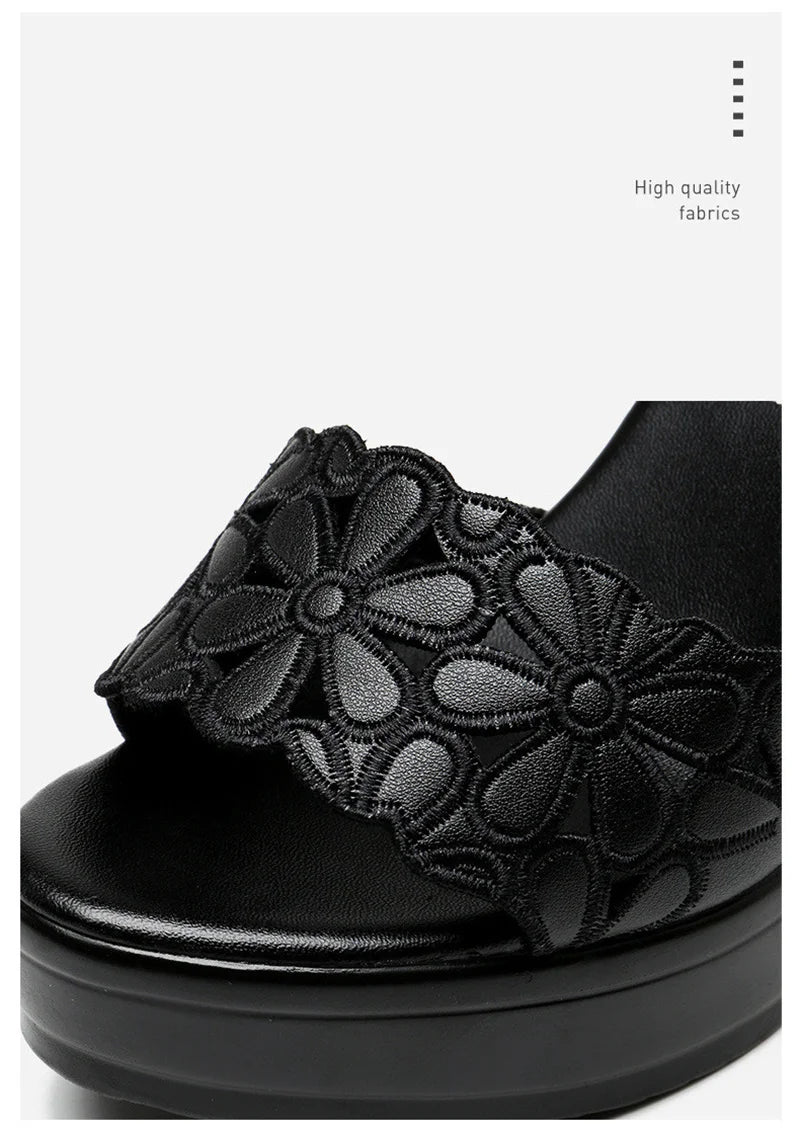 Women’s Plus Size Floral Carved Block Heel Buckle Platform Sandals – Wedding & Office Shoes