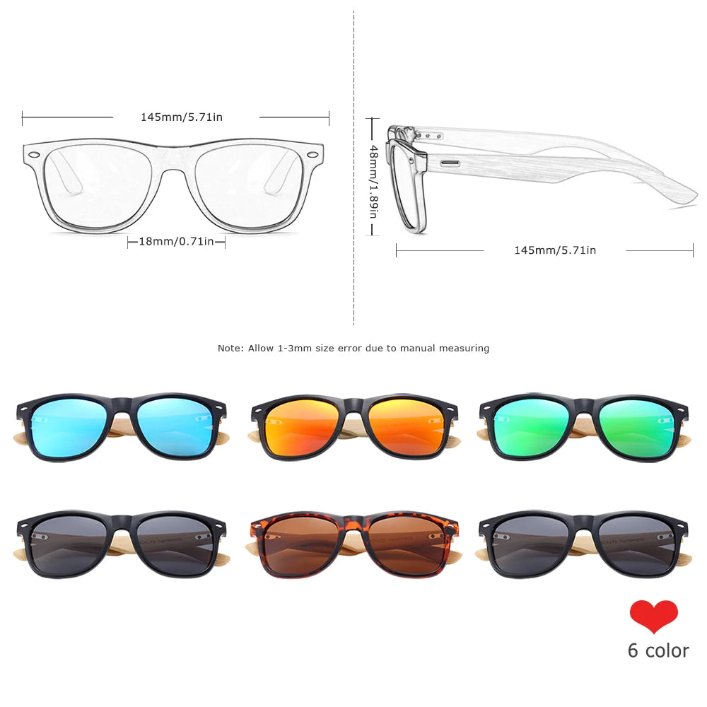 BARCUR Bamboo Sunglasses Wood Sun Glasses Square Green Frame UV400 Protection Polarized Eyewear