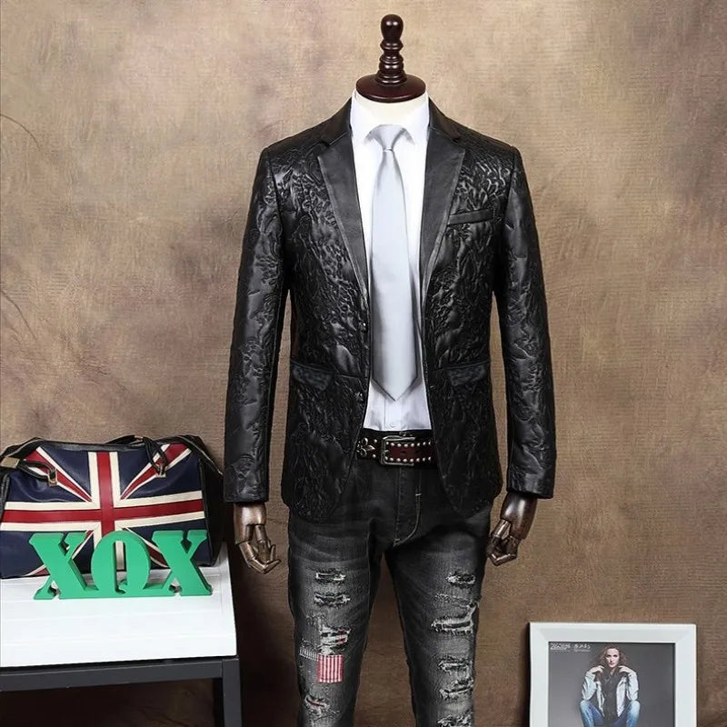 Luxury Men Business Real Leather Jacket Sheepskin Slim Blazer Spring Autumn Classic Black Office Casual Outerwear Plus Size 4XL