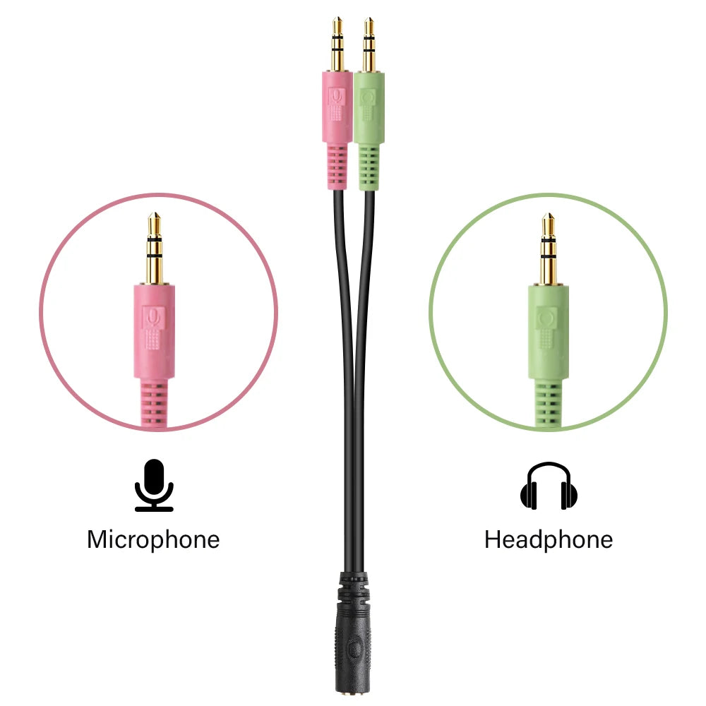 Oneodio Headphone Splitter Audio Adapter For Computer 3.5mm Female to 2 Male 3.5 Mic Y Splitter Headset to PC Adapter Aux Cable