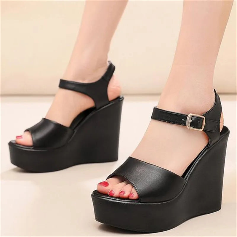 Women’s Genuine Leather wedges Sandals – Elegant Party Wear
