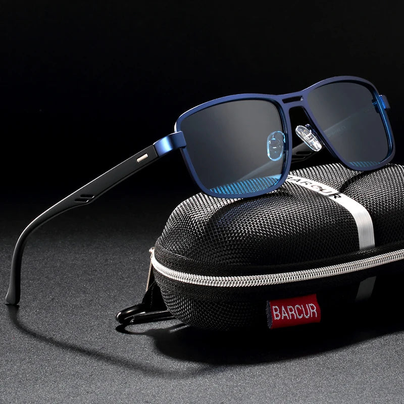 BARCUR Polarized Men Sunglasses Square Stainless Steel Frame TR90 Sun glasses Oculos De Sol gafas