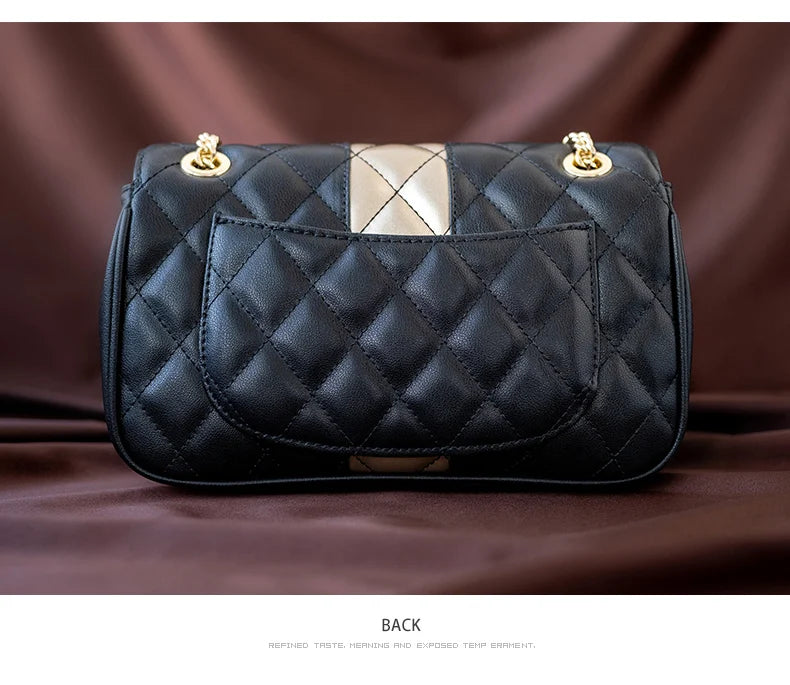 FOXER Women Crossbody Bag Diamond Lattice Handbag Lady Armpit Shoulder Bag Girl's Split Leather Chain Strap Black Messenger Bags