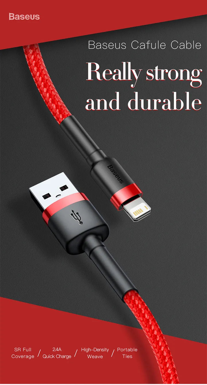 كابل USB من Baseus لأجهزة iPhone 12 11 Pro Max 8 X XR كابل شحن سريع لأجهزة iPhone كابل مزامنة بيانات USB كابل شاحن الهاتف سلك سلك