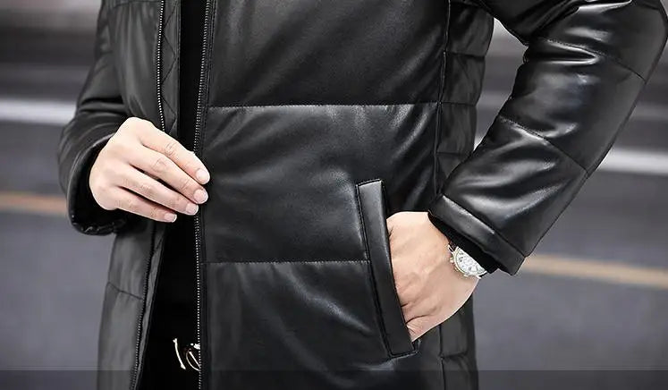 2025 new arrival winter 90% white duck down leather jackets men,sheepskin leather coat,plus-size 18170-1