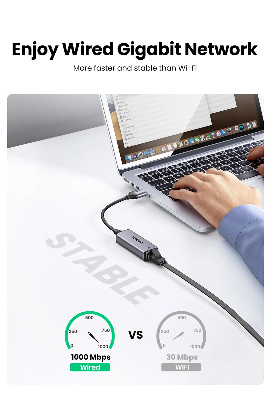 UGREEN USB Ethernet Adapter USB 3.0 Network Card to USB RJ45 Lan for PC Windows 10 Xiaomi Mi Box 3/S Nintend Switch Ethernet USB