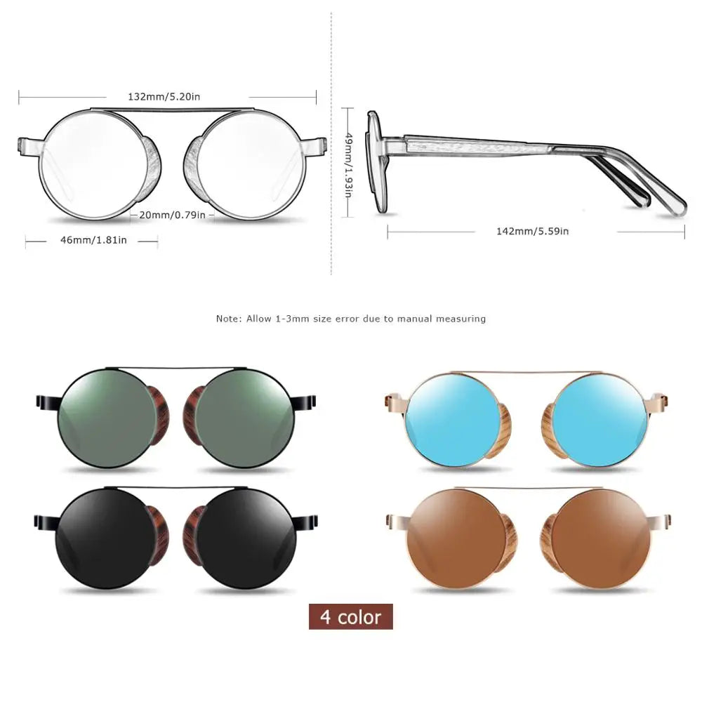 BARCUR Rouond Sunglasses Wood Polarized Sun glasses for Women Men With Original Package