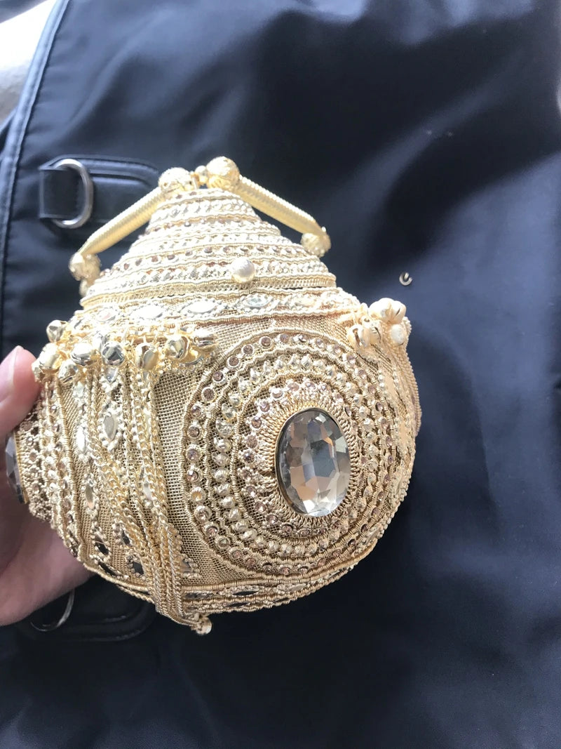 DOYUTIG Indian Women's Hand-Made Beaded Clutches Vintage Crystal Small Bell Tassel Bags For Lady Wedding Bags Evening Bags F669