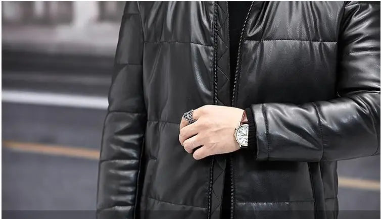 2025 new arrival winter 90% white duck down leather jackets men,sheepskin leather coat,plus-size 18170-1