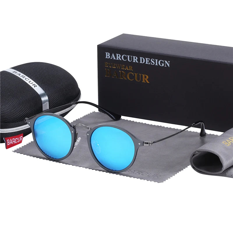 BARCUR Round Sunglasses Women Steampunk Sunglasses Polarized Woman Sunglases Retro oculos masculino