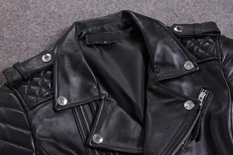 Luxury Black Plus Size Classic Sheepskin Natural Leather Jackets Mens Genuine Leather Jacket Fashion Slim Moto Coats Male