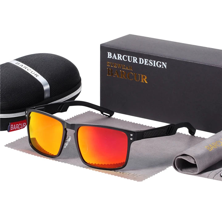 BARCUR Aluminium Magnesium Sunglasses Square Men Sunglasses Polarized Male Sun glasses Women Sport Eyewear Oculos de sol
