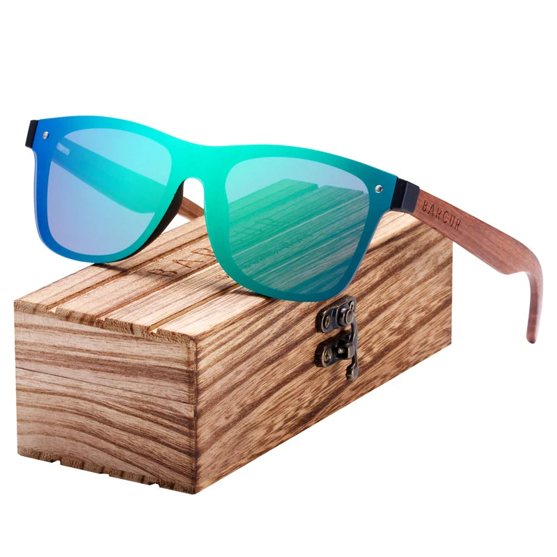 BARCUR Sunglasses Men's Wooden Frame Sunglasses Men's and Women's Sports Glasses Square Sunglasses